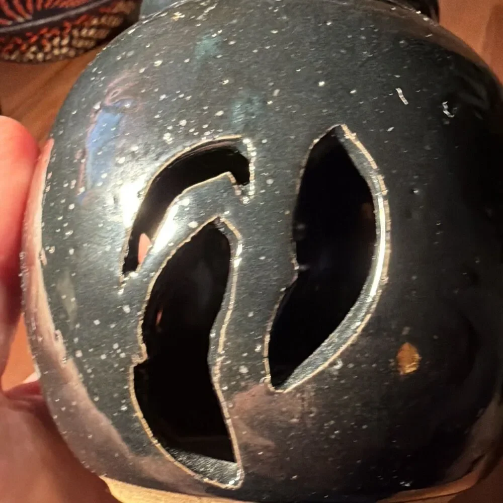 Signed Judy T Clark Turner Studio Art Pottery Lidded Jar Pierced Cutout Glaze